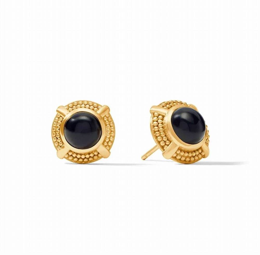 NEW JULIE VOS women's cabochon stud earrings in obsidian black